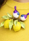 Limon Ve Kuş Figürlü Broş