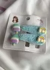 Mavi Renk Karışık Figürlü Yan Toka Ve Havlu Toka Set