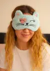 Mavi Renk Kedi Figürlü Peluş Uyku Bandı