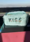 Mavi Renk Kiss Yazılı Peluş Kalem Kutu/Makyaj Çantası