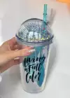 Mavi Renk Living İn Full Color Yazılı Pipetli Suluk