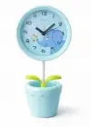 Mavi Renk Saksı Figürlü Alarmlı Masa Saati