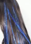 Mavi Renk Simli Yan Postiş Hair Tinsel Shiny Hair (50 Cm)