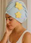 Mavi Renk Yıldız Figürlü Saç Havlusu/ Bonesi Lastikli