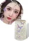 Mor Renk Kelebek Figürlü Taş Detaylı Yüz Taşı/ Yapışkanlı Taşlı Yüz Sticker
