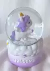 Mor Renk Unicorn Figürlü Mini Boy Işıklı Kar Küresi