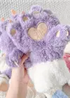 Mor Ve Beyaz Renk Pati Figürlü Askılı Peluş Eldiven