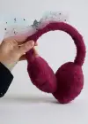 Mürdüm Renk Kurdele Figürlü Peluş Kulaklık