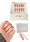 Pembe Renk 10lu Kalp Figürlü Jel Görünümlü Takma Tırnak Set (Yapıştırıcılı)
