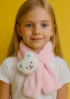 Pembe Renk Ayıcık Figürlü Çocuk Peluş Atkı