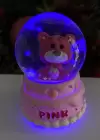 Pembe Renk Ayıcık Figürlü Mini Boy Işıklı Kar Küresi