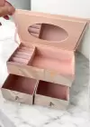 Pembe Renk Ayna Detaylı Bölmeli Çekmeceli Takı Organizeri