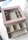 Pembe Renk Ayna Detaylı Çekmeceli Takı Organizeri