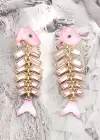 Pembe Renk Balık Figürlü Taş Detaylı Küpe (Çift)