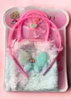 Pembe Renk Çanta/Taç/Havlu Toka Set