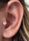 Pembe Renk Çiçek Figürlü Çelik Tragus/Kıkırdak Küpe/Piercing (Tek)
