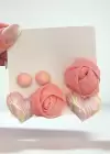 Pembe Renk Çiçek Figürlü Kalp Detaylı 6lı Küpe Set