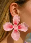 Pembe Renk Çiçek Figürlü Küpe (Çift)