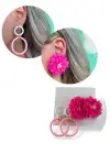 Pembe Renk Çiçek Figürlü Küpe Set