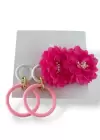 Pembe Renk Çiçek Figürlü Küpe Set