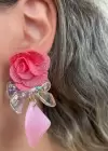Pembe Renk Çiçek Ve Kurdele Figürlü Küpe (Çift)