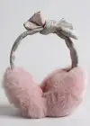 Pembe Renk Ekose Desenli Peluş Kulaklık