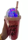 Pembe Renk Gökkuşağı Figürlü Pipetli Işıklı Suluk