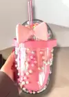 Pembe Renk Gökkuşağı Figürlü Pipetli Suluk