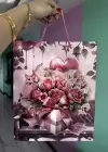 Pembe Renk Gül Figürlü 3D Görünümlü Karton Çanta