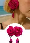 Pembe Renk Gül Figürlü Taş Detaylı Tasarım Küpe (Çift)