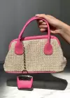 Pembe Renk Hasır Kadın Çanta