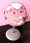 Pembe Renk I Love You Yazılı Dönebilen Masa Aynası