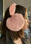 Pembe Renk İnci Detaylı Kulaklı Çocuk Peluş Kulaklık