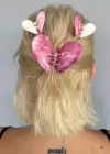 Pembe Renk Kalp Figürlü 3lü Kemik Mandal Toka Set