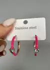 Pembe Renk Kalp Figürlü Çelik Küpe (Çift)
