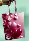 Pembe Renk Kalp Figürlü Karton Çanta