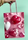 Pembe Renk Kalp Figürlü Karton Çanta