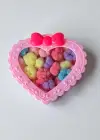 Pembe Renk Kalp Figürlü Kutu Lastik Toka Set