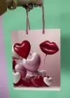 Pembe Renk Kalp Ve Dudak Figürlü Karton Çanta