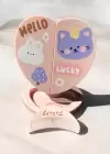 Pembe Renk Karışık Figürlü Kalp Detaylı Tarak / Masa Aynası Set