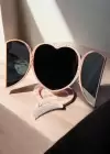 Pembe Renk Karışık Figürlü Kalp Detaylı Tarak / Masa Aynası Set