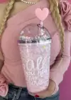 Pembe Renk Karışık Figürlü Pipetli Suluk