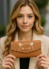 Pembe Renk Kedi Figürlü Deri Kadın Cüzdan