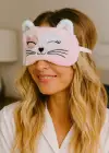 Pembe Renk Kedi Figürlü Peluş Uyku Bandı