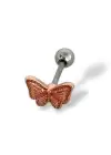 Pembe Renk Kelebek Figürlü Çelik Tragus/Kıkırdak Küpe/Piercing (Tek)