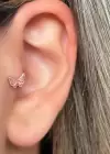 Pembe Renk Kelebek Figürlü Çelik Tragus/Kıkırdak Küpe/Piercing (Tek)