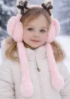 Pembe Renk Kurdele Figürlü Kulakları Oynayan Peluş Kulaklık