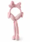 Pembe Renk Kurdele Figürlü Kulakları Oynayan Peluş Kulaklık