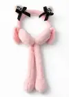 Pembe Renk Kurdele Figürlü Kulakları Oynayan Peluş Kulaklık