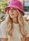 Pembe Renk Kurdele Figürlü Taş Detaylı Tasarım Şapka